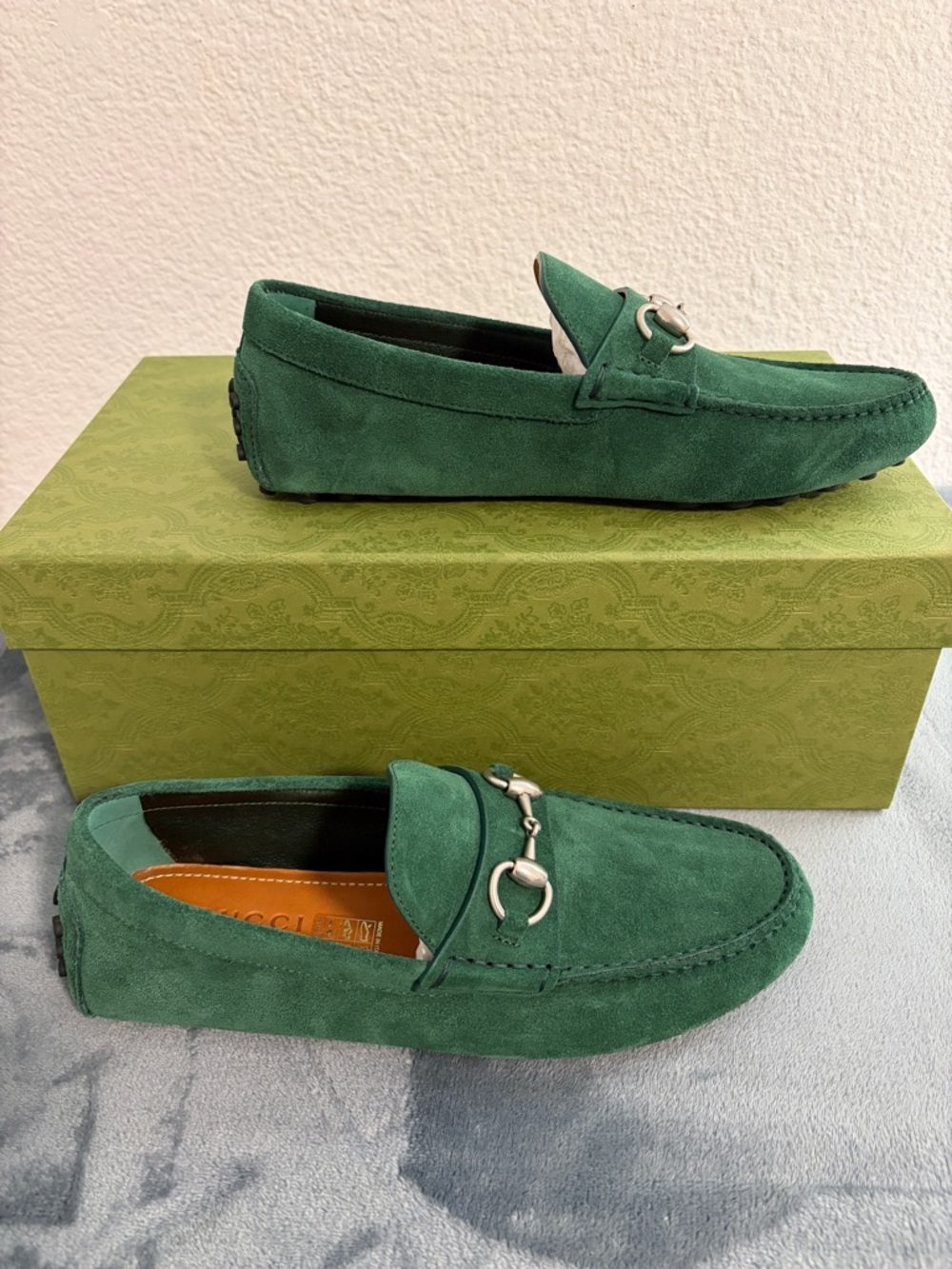 Brand New Men’s Gucci Driver Horsebit Suede Vintage Green Sz 6 (US 6.5) - Picture 3 of 8